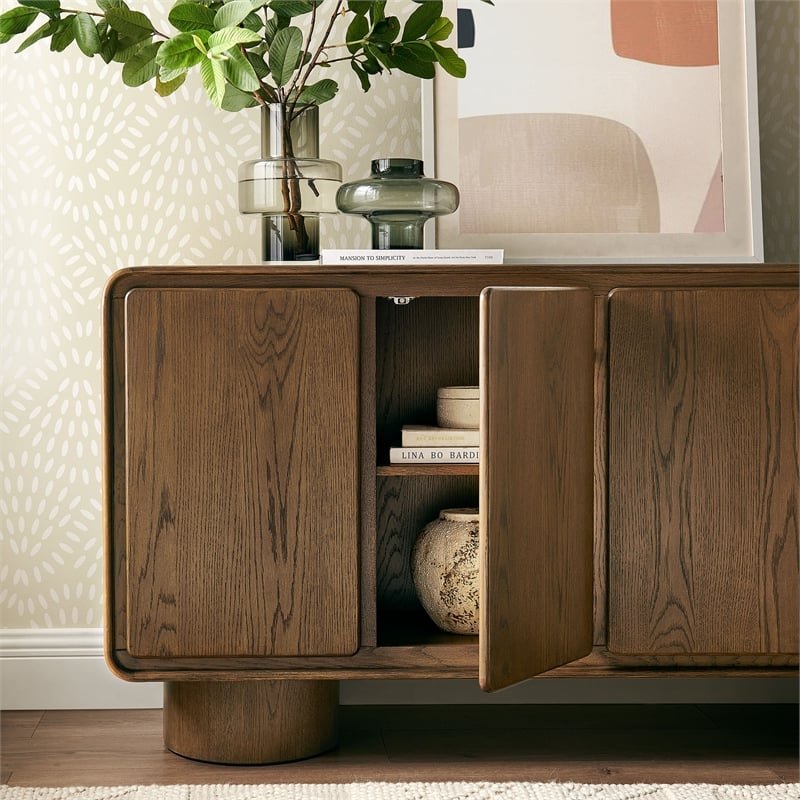 Lumo 4-Door Curved Wood Accent Cabinet in Walnut
