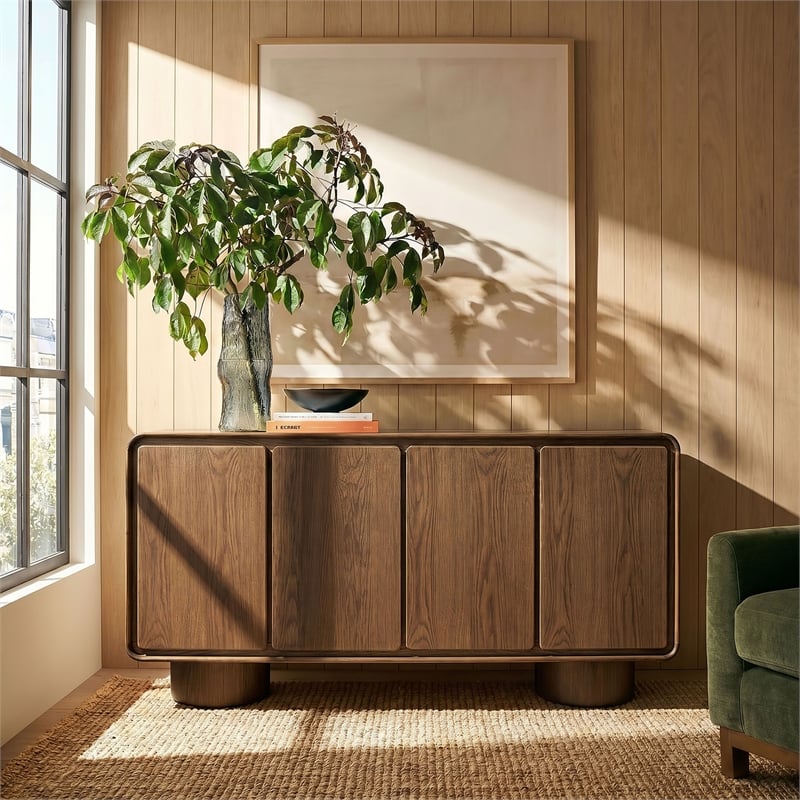 Lumo 4-Door Curved Wood Accent Cabinet in Walnut