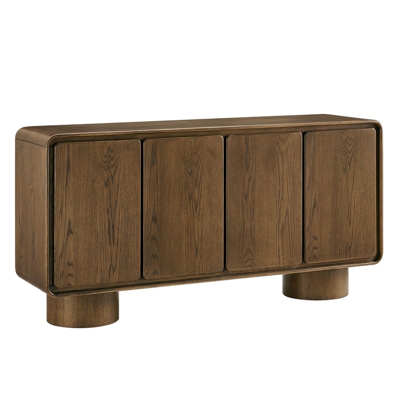 Lumo 4-Door Curved Wood Accent Cabinet in Walnut