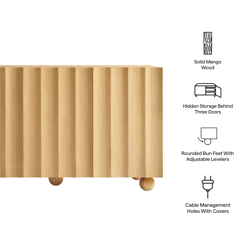 Sorren 54 Inch Scalloped Wood 3-Door Sideboard in Natural