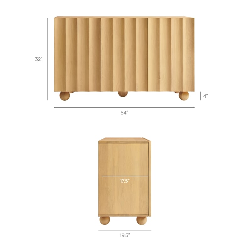 Sorren 54 Inch Scalloped Wood 3-Door Sideboard in Natural