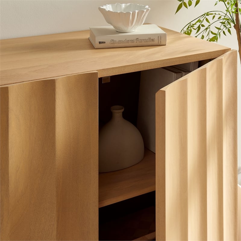 Sorren 54 Inch Scalloped Wood 3-Door Sideboard in Natural