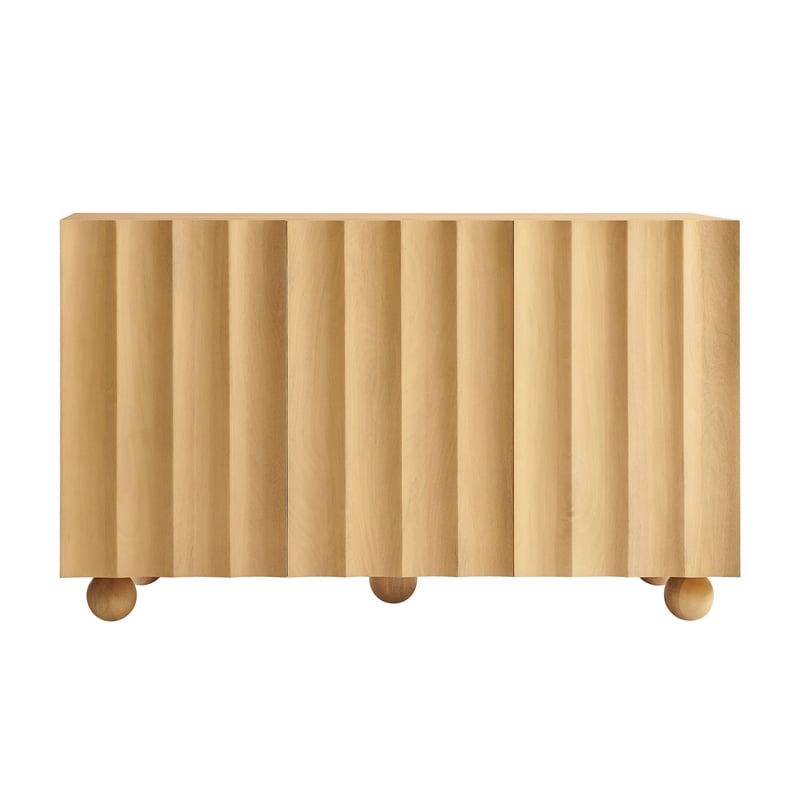 Sorren 54 Inch Scalloped Wood 3-Door Sideboard in Natural