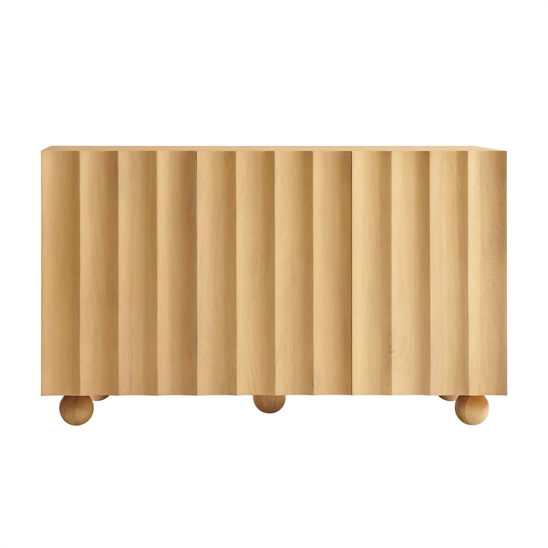 Sorren 54 Inch Scalloped Wood 3-Door Sideboard in Natural
