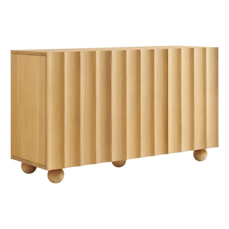 Sorren 54 Inch Scalloped Wood 3-Door Sideboard in Natural