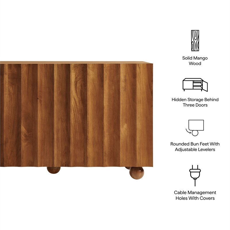 Sorren 54 Inch Scalloped Wood 3-Door Sideboard in Walnut