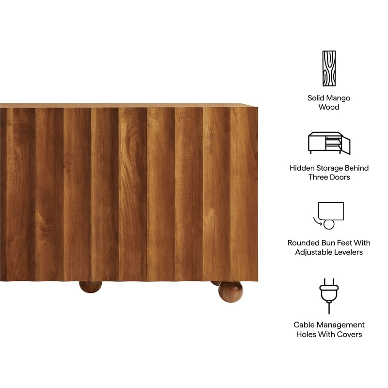 Sorren 54 Inch Scalloped Wood 3-Door Sideboard in Walnut
