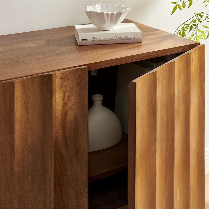 Sorren 54 Inch Scalloped Wood 3-Door Sideboard in Walnut