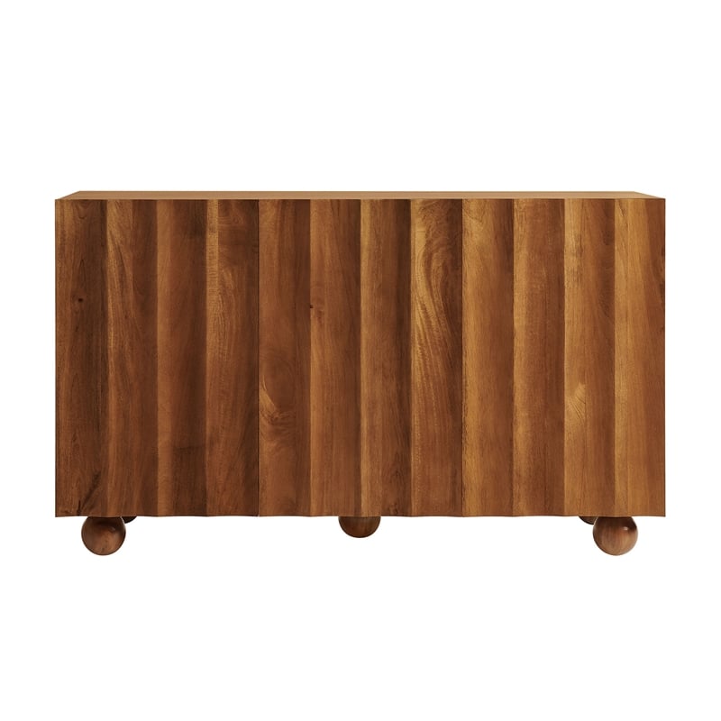 Sorren 54 Inch Scalloped Wood 3-Door Sideboard in Walnut