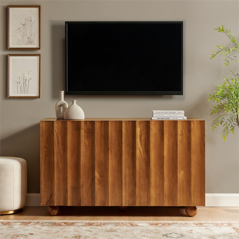 Sorren 54 Inch Scalloped Wood 3-Door Sideboard in Walnut