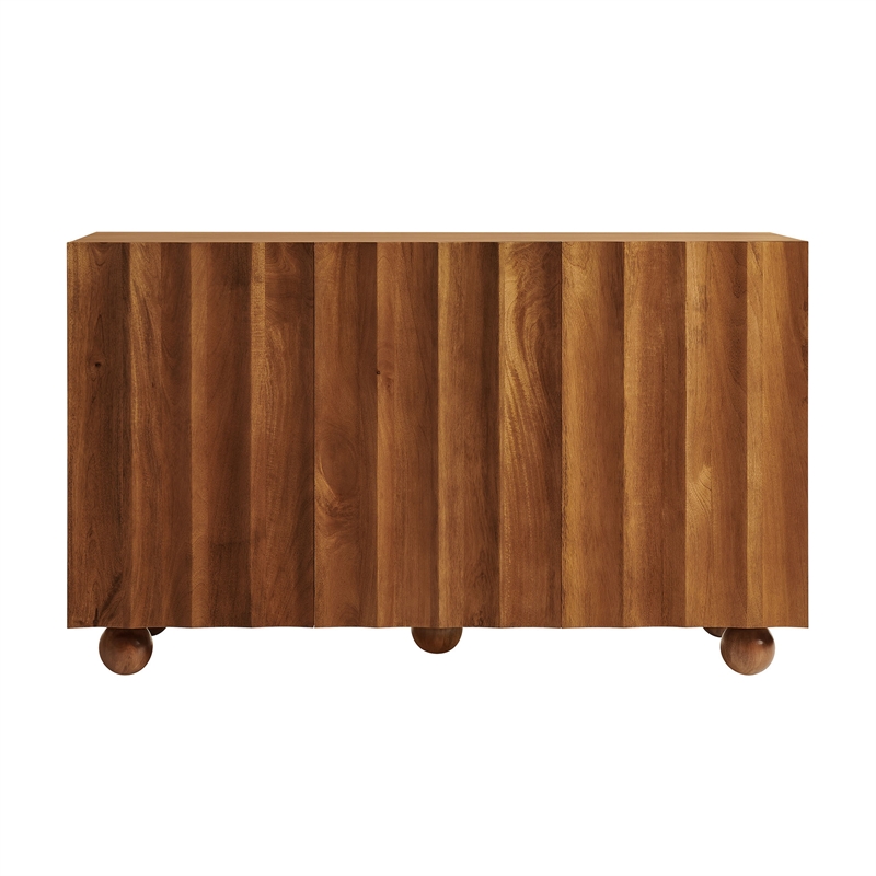 Sorren 54 Inch Scalloped Wood 3-Door Sideboard in Walnut