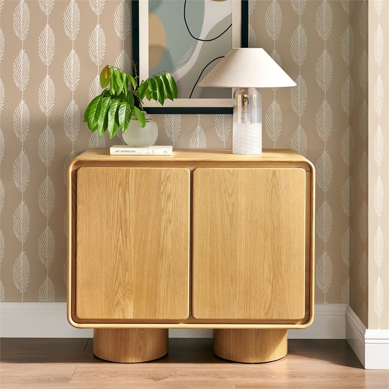 Lumo 2-Door Curved Wood Accent Cabinet in Oak