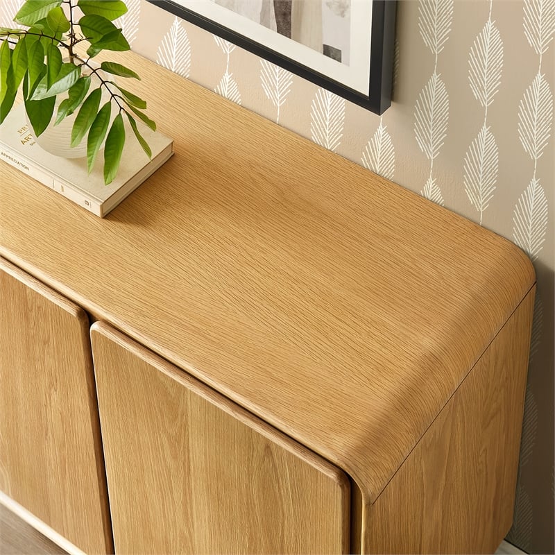 Lumo 2-Door Curved Wood Accent Cabinet in Oak