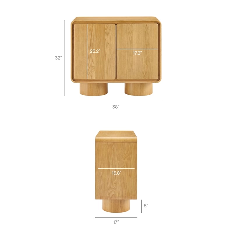 Lumo 2-Door Curved Wood Accent Cabinet in Oak