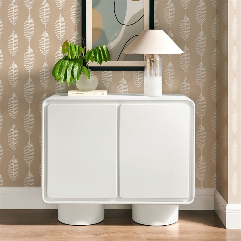 Lumo 2-Door Curved Wood Accent Cabinet in White