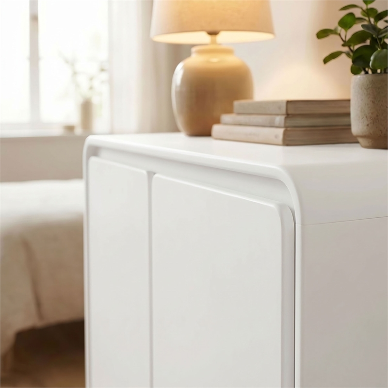 Lumo 2-Door Curved Wood Accent Cabinet in White