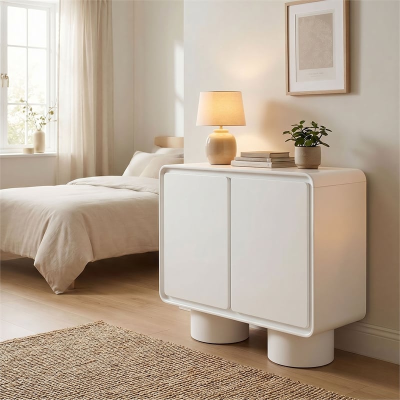 Lumo 2-Door Curved Wood Accent Cabinet in White