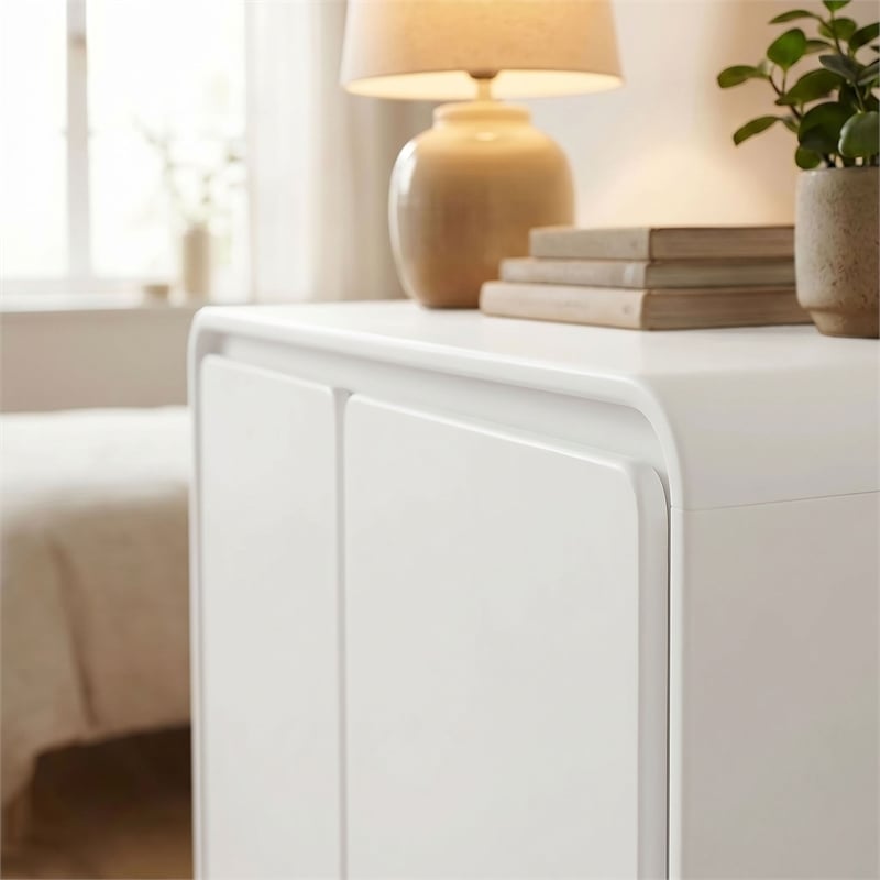 Lumo 2-Door Curved Wood Accent Cabinet in White