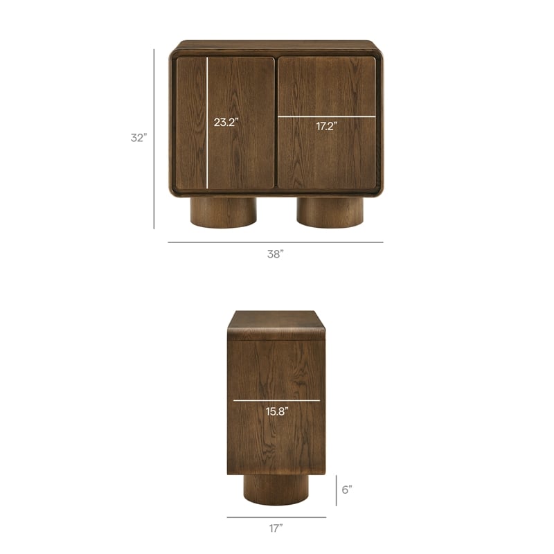 Lumo 2-Door Curved Wood Accent Cabinet in Walnut