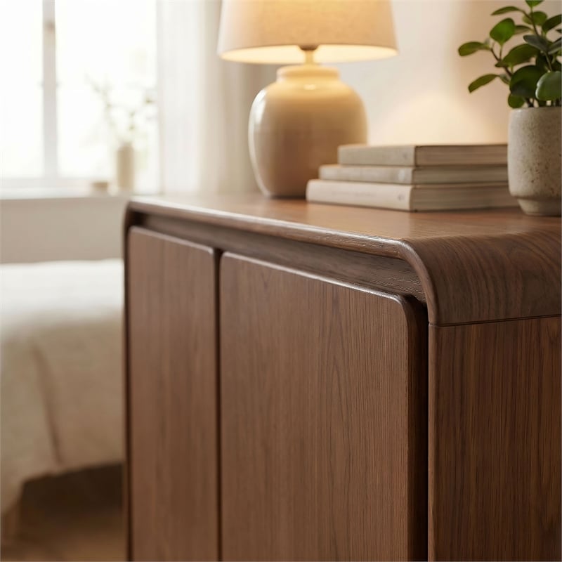 Lumo 2-Door Curved Wood Accent Cabinet in Walnut