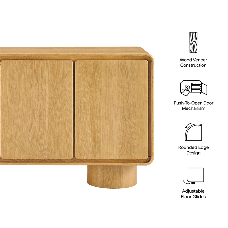 Lumo 3-Door Curved Wood Accent Cabinet in Oak