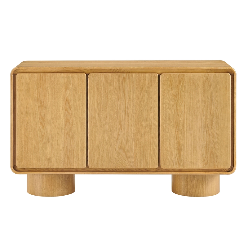 Lumo 3-Door Curved Wood Accent Cabinet in Oak