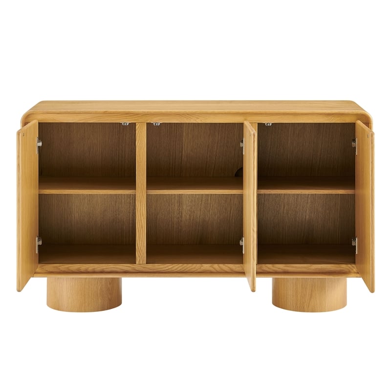 Lumo 3-Door Curved Wood Accent Cabinet in Oak