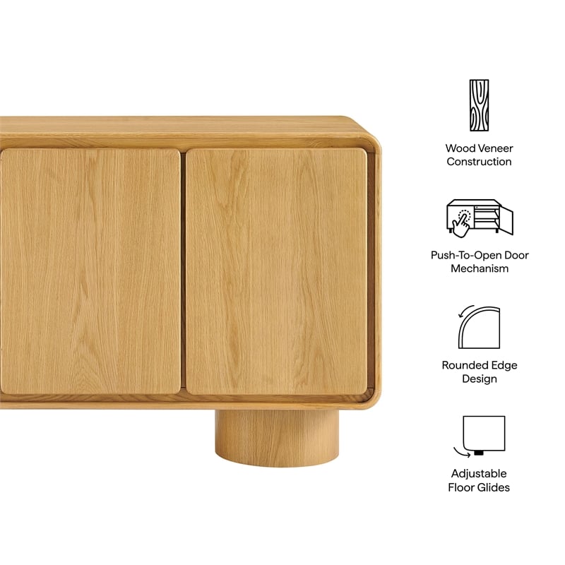 Lumo 3-Door Curved Wood Accent Cabinet in Oak