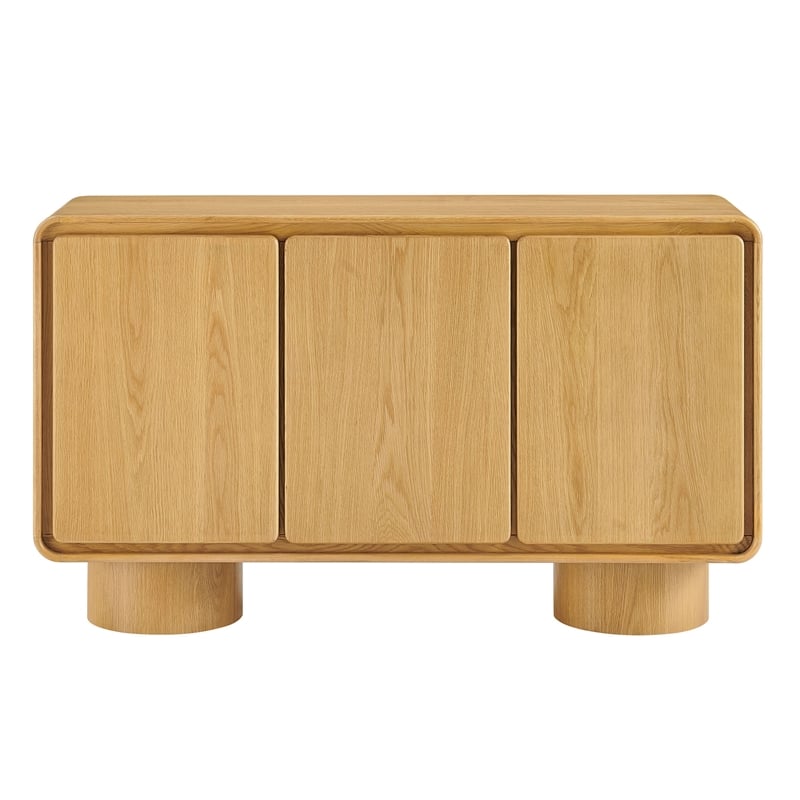 Lumo 3-Door Curved Wood Accent Cabinet in Oak