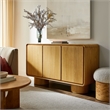 Lumo 3-Door Curved Wood Accent Cabinet in Oak