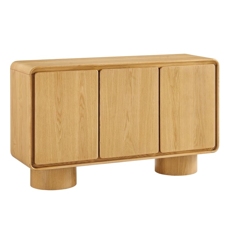 Lumo 3-Door Curved Wood Accent Cabinet in Oak