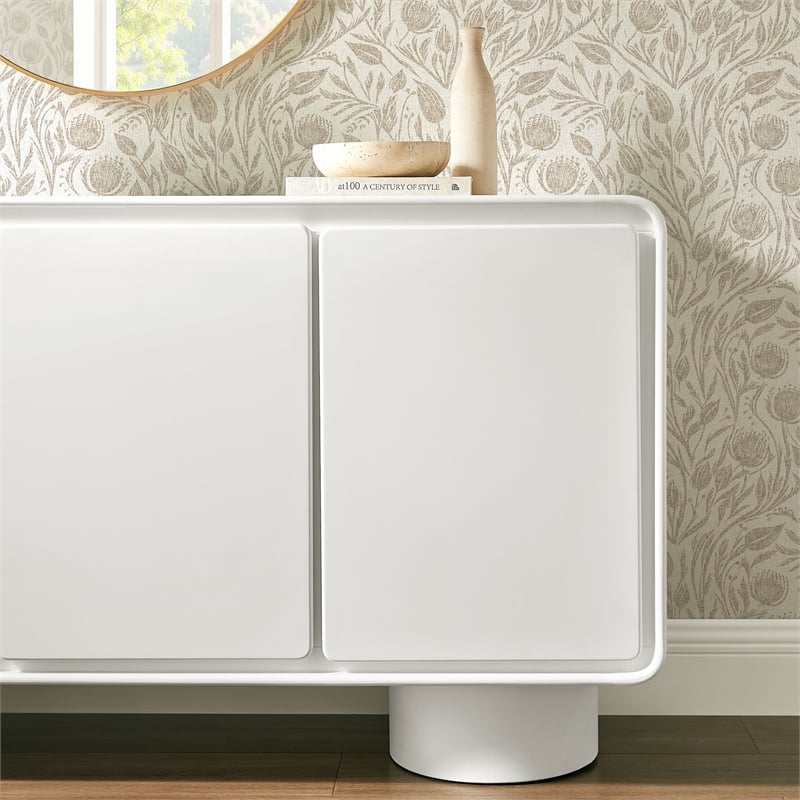 Lumo 3-Door Curved Wood Accent Cabinet in White