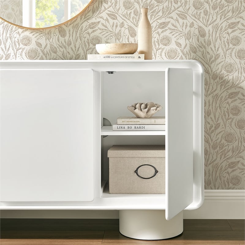 Lumo 3-Door Curved Wood Accent Cabinet in White