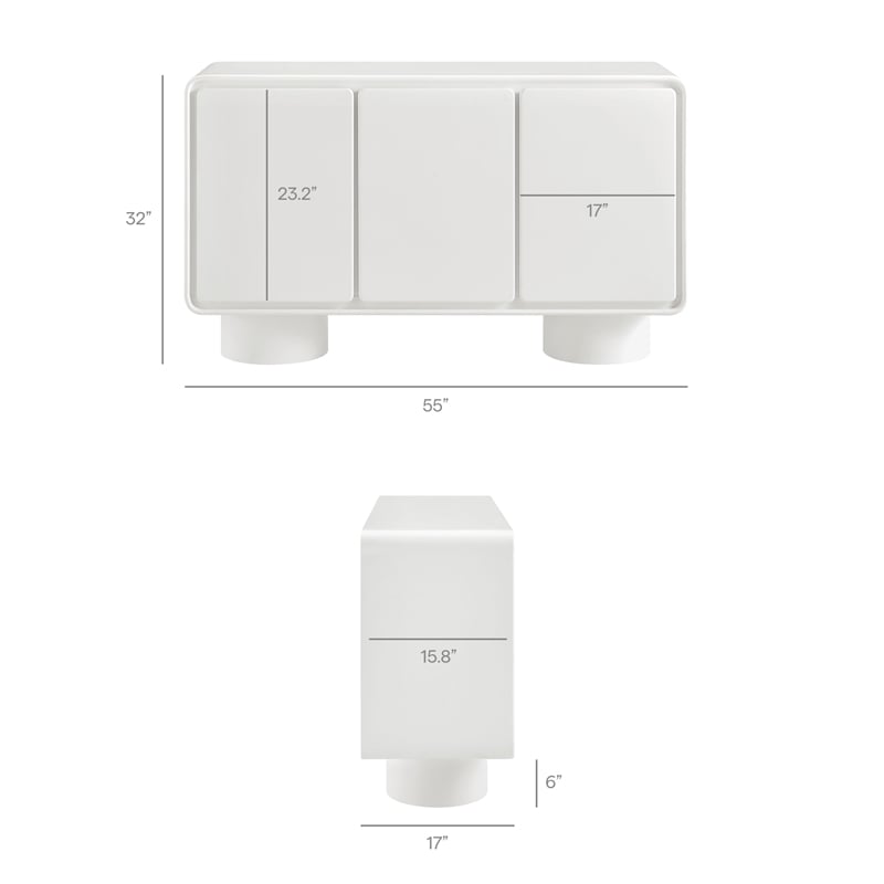 Lumo 3-Door Curved Wood Accent Cabinet in White
