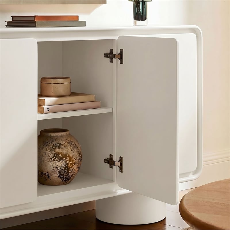 Lumo 3-Door Curved Wood Accent Cabinet in White