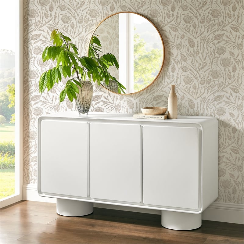 Lumo 3-Door Curved Wood Accent Cabinet in White