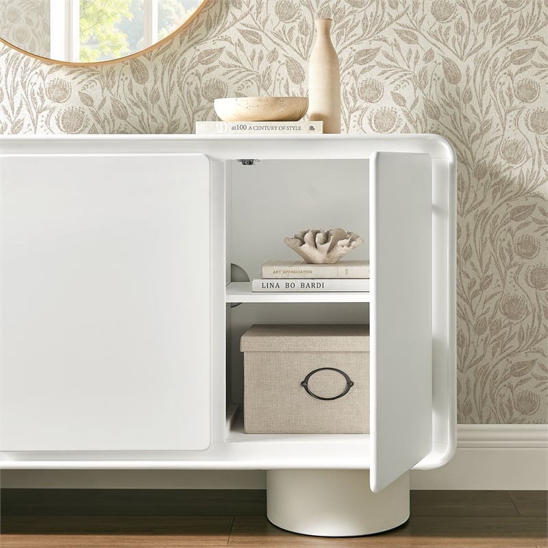 Lumo 3-Door Curved Wood Accent Cabinet in White