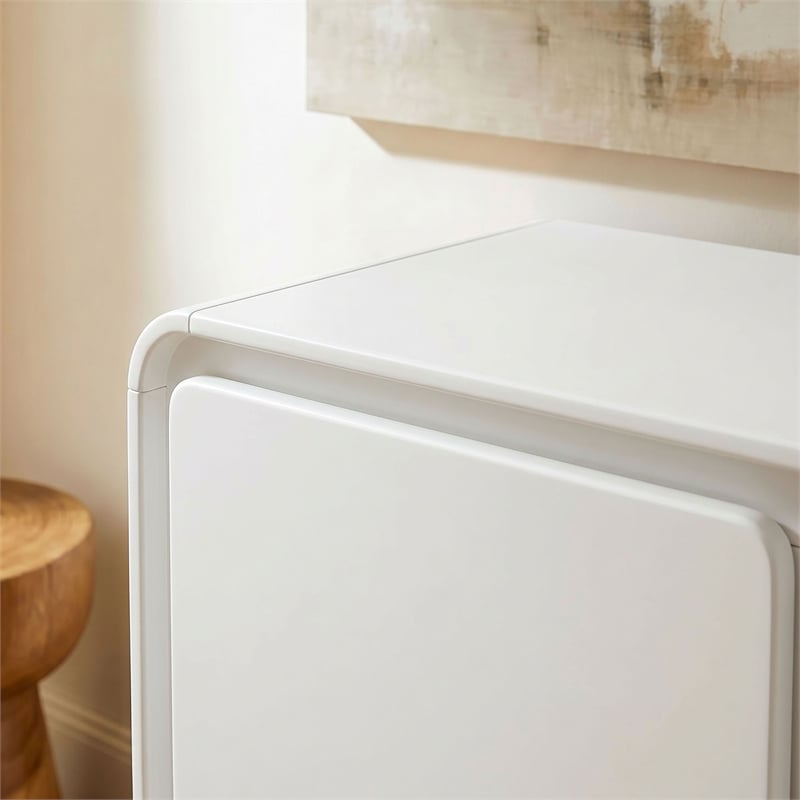 Lumo 3-Door Curved Wood Accent Cabinet in White