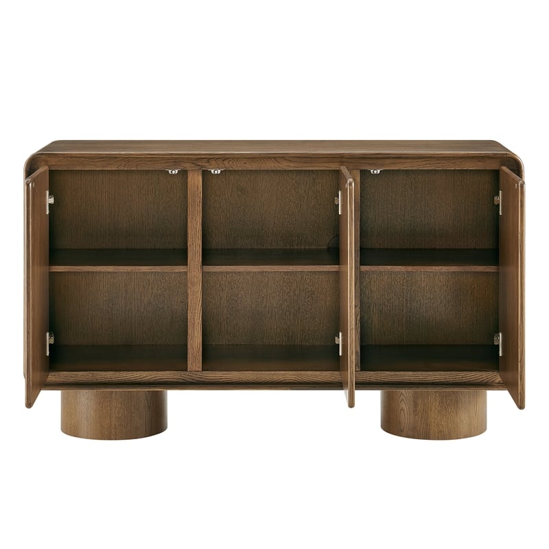 Lumo 3-Door Curved Wood Accent Cabinet in Walnut