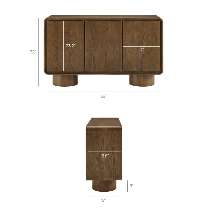 Lumo 3-Door Curved Wood Accent Cabinet in Walnut
