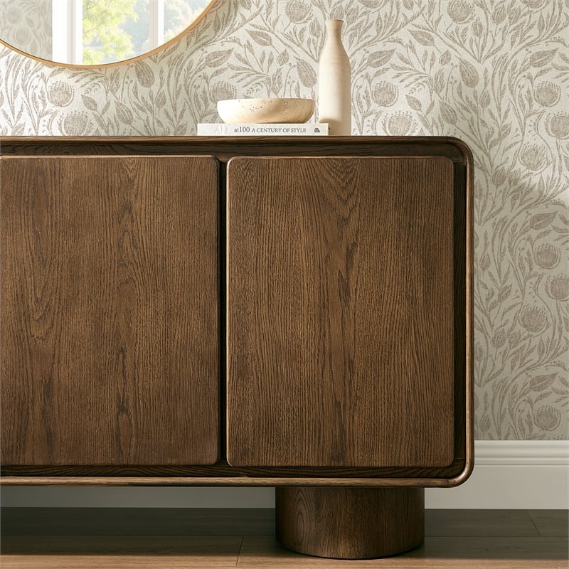 Lumo 3-Door Curved Wood Accent Cabinet in Walnut