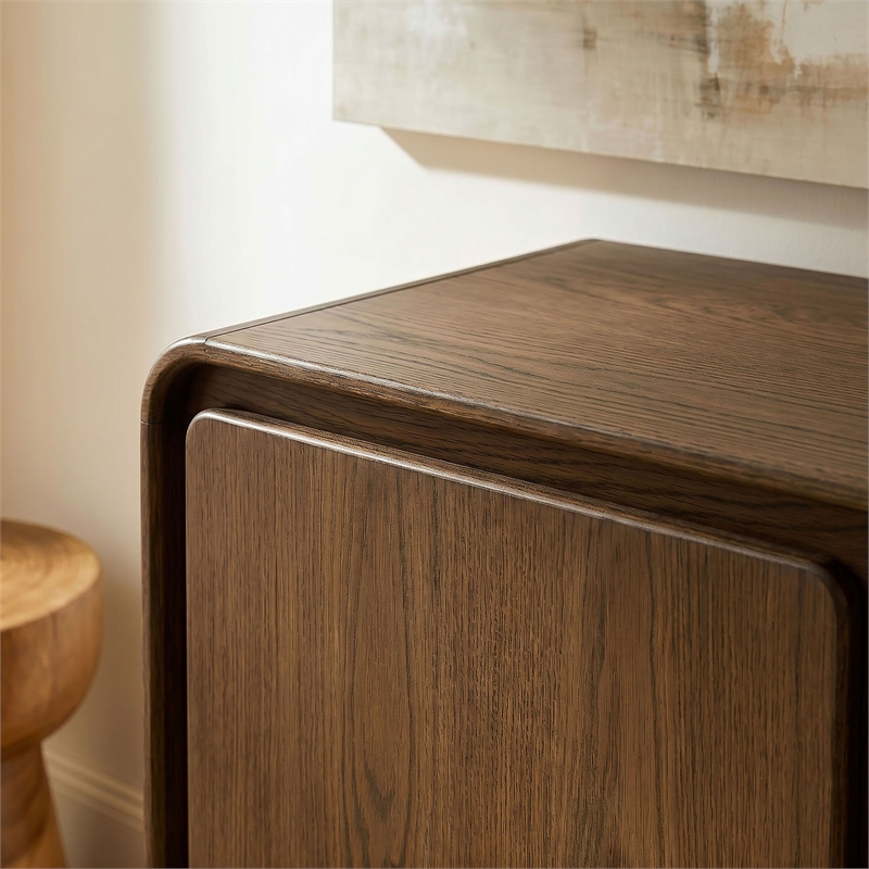 Lumo 3-Door Curved Wood Accent Cabinet in Walnut