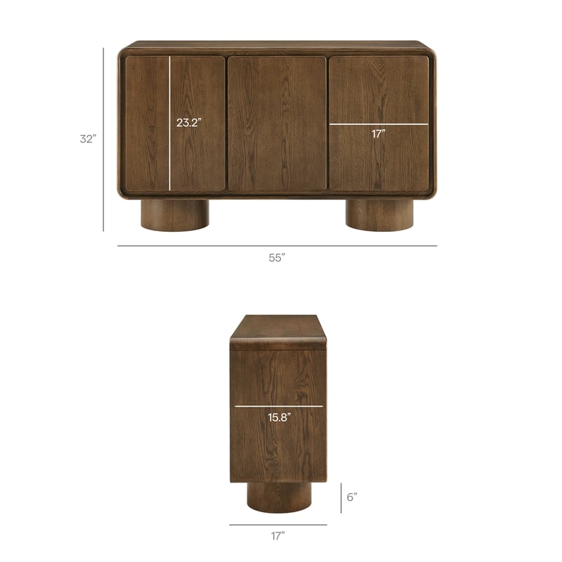 Lumo 3-Door Curved Wood Accent Cabinet in Walnut