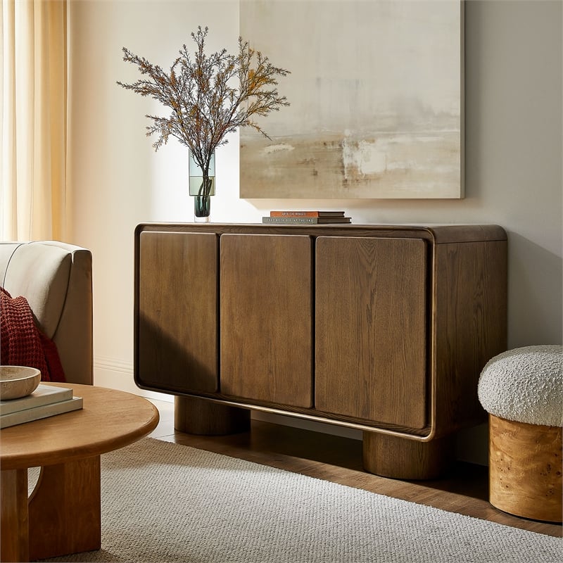 Lumo 3-Door Curved Wood Accent Cabinet in Walnut