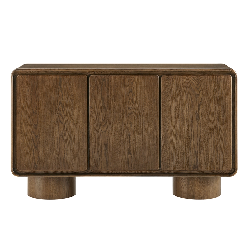 Lumo 3-Door Curved Wood Accent Cabinet in Walnut
