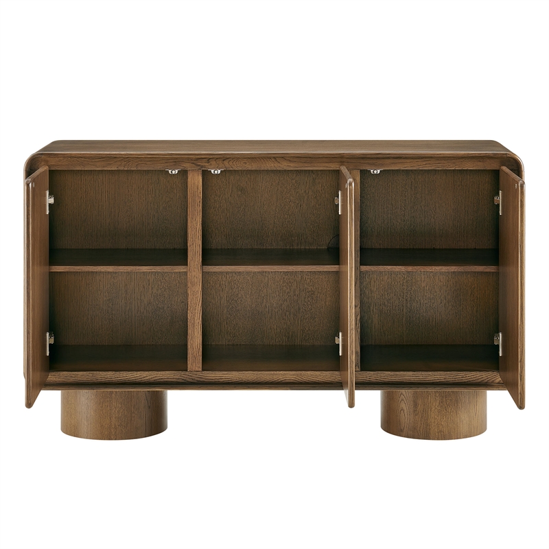 Lumo 3-Door Curved Wood Accent Cabinet in Walnut