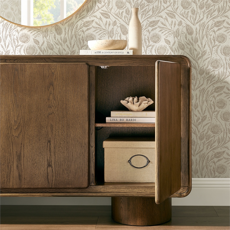 Lumo 3-Door Curved Wood Accent Cabinet in Walnut