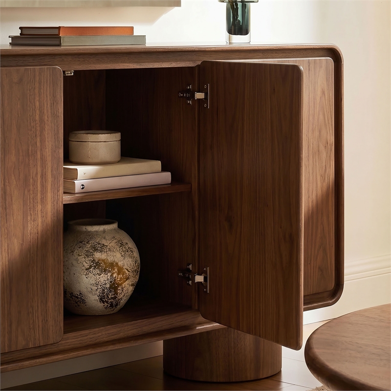Lumo 3-Door Curved Wood Accent Cabinet in Walnut