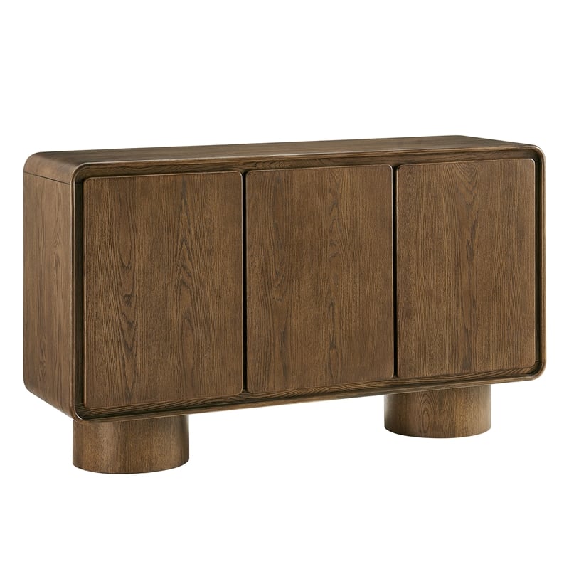 Lumo 3-Door Curved Wood Accent Cabinet in Walnut