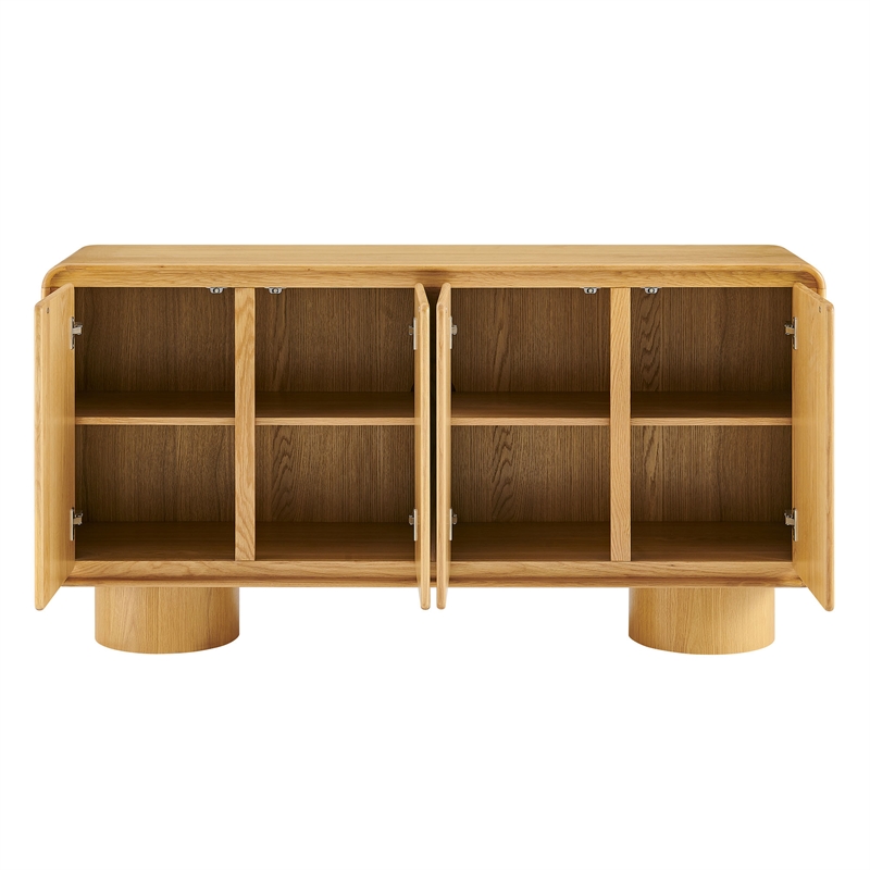 Lumo 4-Door Curved Wood Accent Cabinet in Oak